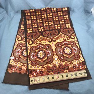 Vintage Brown & Orange Floral Folk Print 13.5x45" Scarf Made in Italy